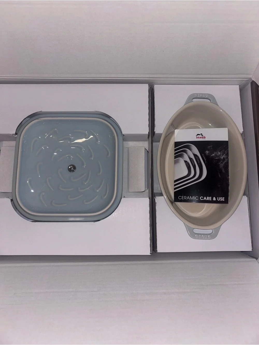 NEW Staub Light Blue and Cream Stoneware Baking Dishes